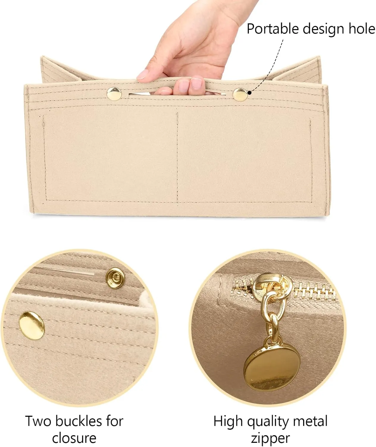 LEXSION Purse Organizer Insert for Handbags, Felt Bag Organizer for Birkin 30, Tote Bag Organizer Insert 8033 Beige Medium