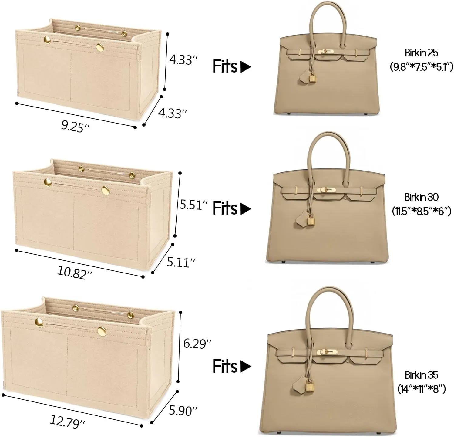 LEXSION Purse Organizer Insert for Handbags, Felt Bag Organizer for Birkin 30, Tote Bag Organizer Insert 8033 Beige Medium