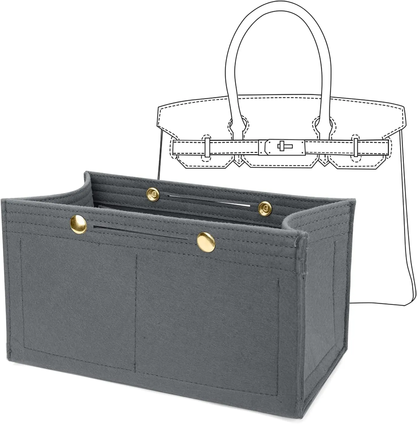 LEXSION Purse Organizer Insert for Handbags, Felt Bag Organizer for Birkin 30, Tote Bag Organizer Insert 8033 Grey Medium