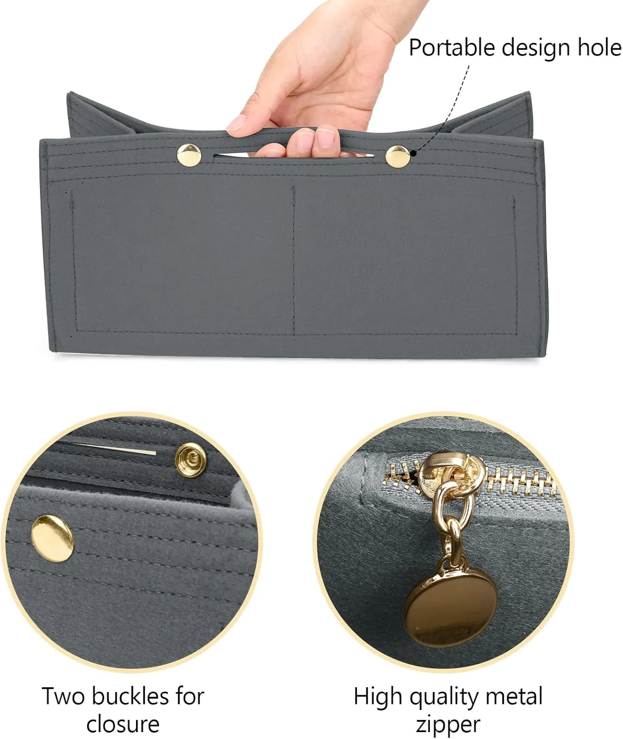 LEXSION Purse Organizer Insert for Handbags, Felt Bag Organizer for Birkin 30, Tote Bag Organizer Insert 8033 Grey Medium
