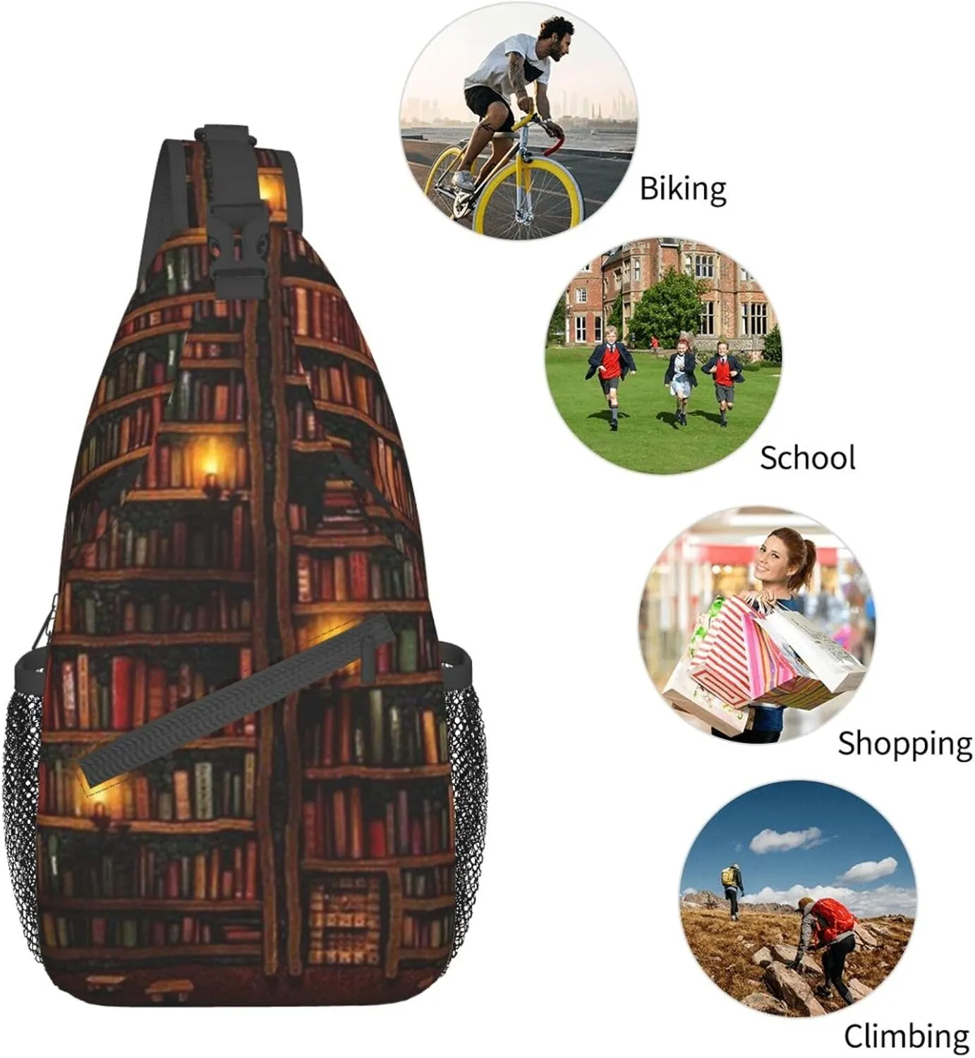 Library Crossbody Bag Books Shoulder Bag Funny Backpack Sling Bag Chest Casual Daypack for Outdoor