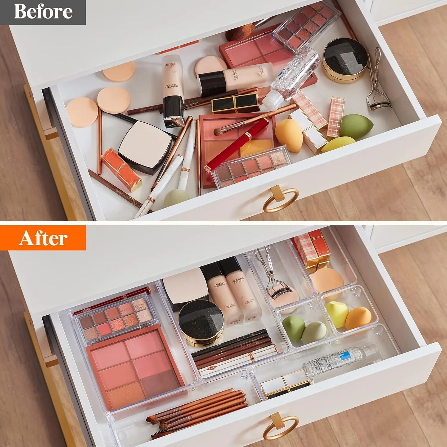 Lifewit 11 PCS Drawer Organizer Set Clear Plastic Desk Drawer Dividers Trays Dresser Storage Bins Separation Box for Makeup, Jewelries and Gadgets, Bedroom, Bathroom, Office