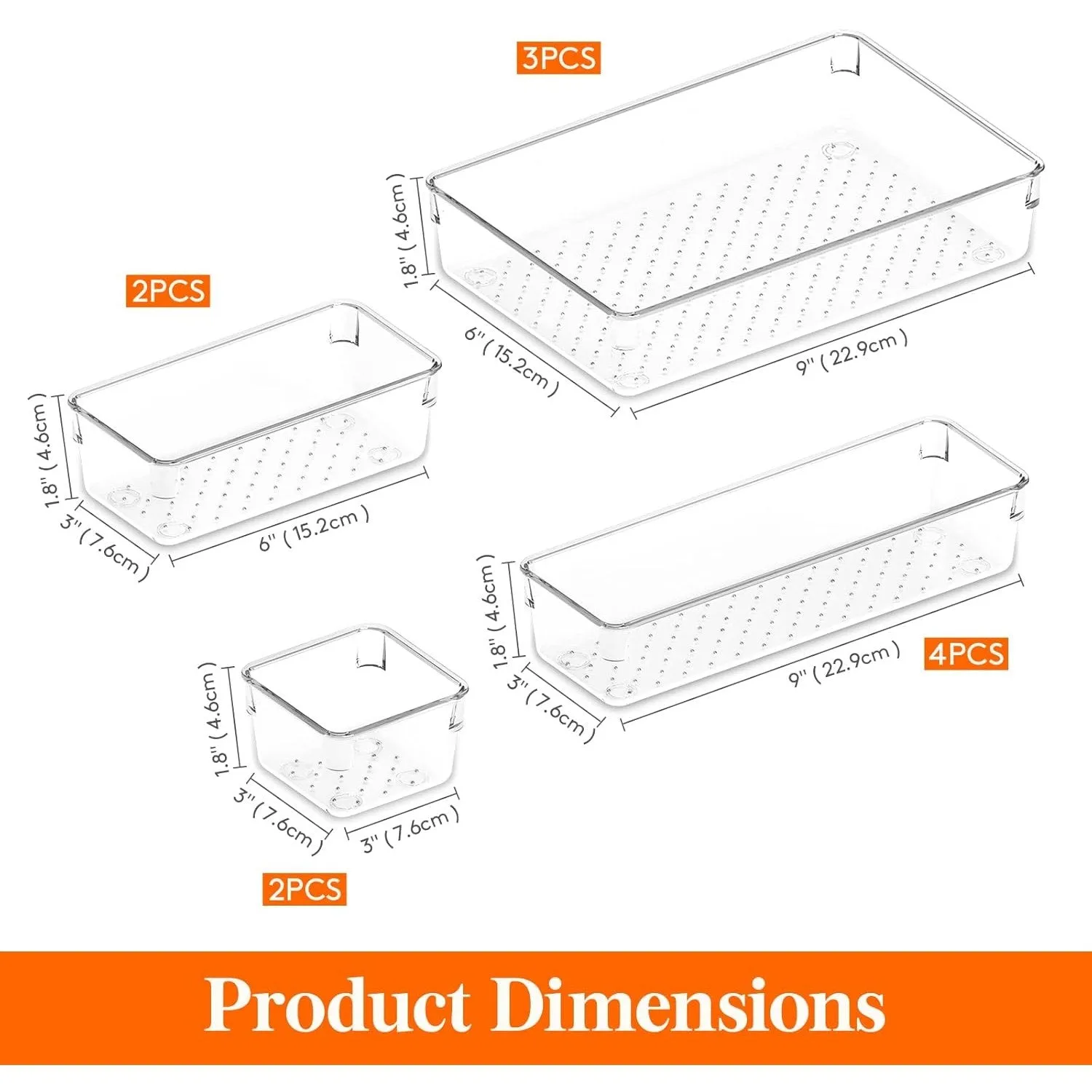 Lifewit 11 PCS Drawer Organizer Set Clear Plastic Desk Drawer Dividers Trays Dresser Storage Bins Separation Box for Makeup, Jewelries and Gadgets, Bedroom, Bathroom, Office