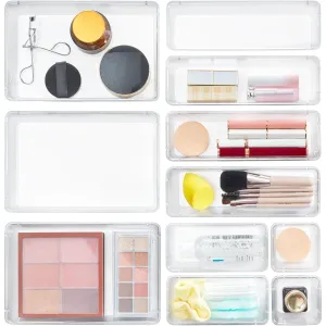 Lifewit 11 PCS Drawer Organizer Set Clear Plastic Desk Drawer Dividers Trays Dresser Storage Bins Separation Box for Makeup, Jewelries and Gadgets, Bedroom, Bathroom, Office