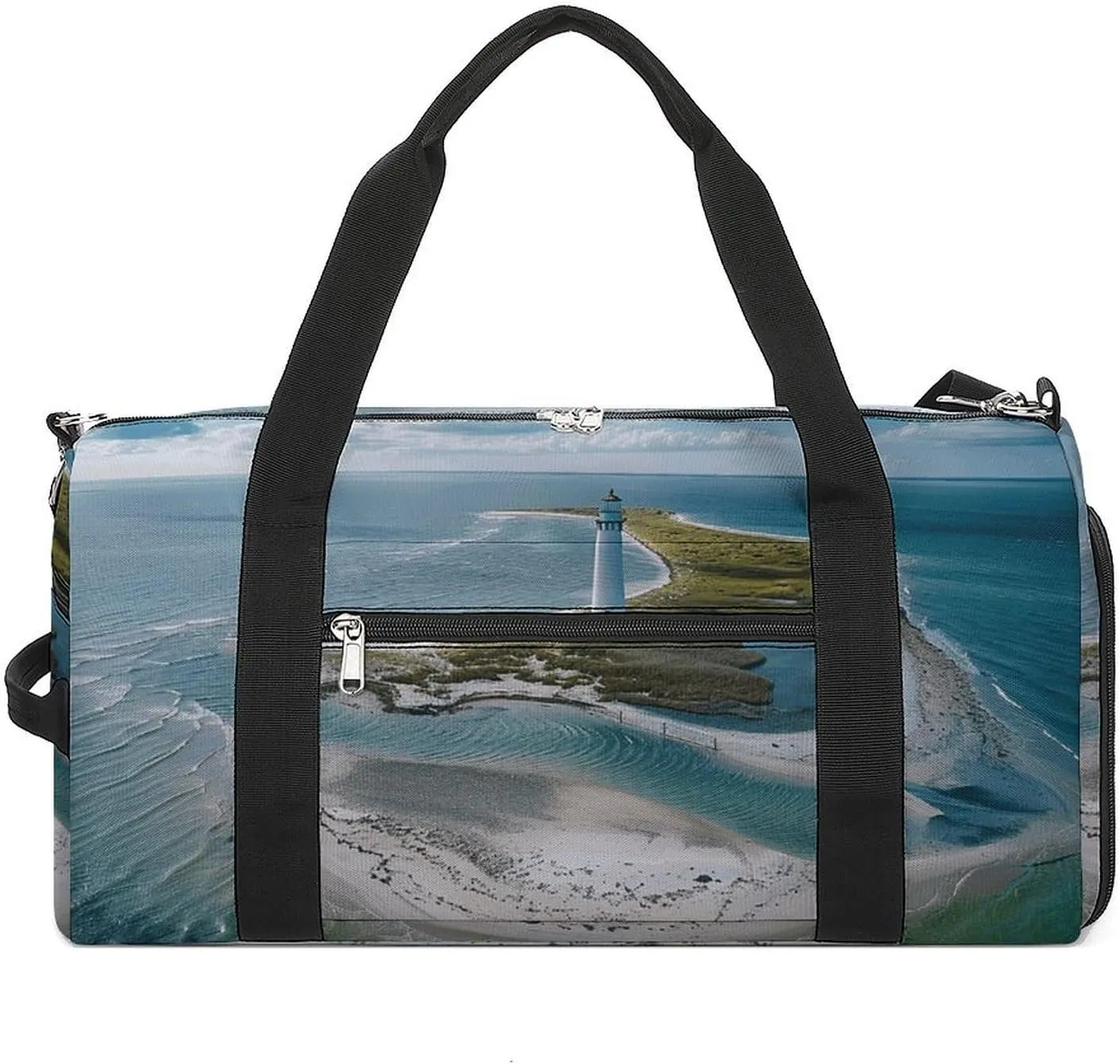 Lighthouse on The Shore Gym Bag Travel Duffel Bags for Men Women Large Weekender Bags Carry On Overnight Duffle Bag with Shoe Compartment for Workout
