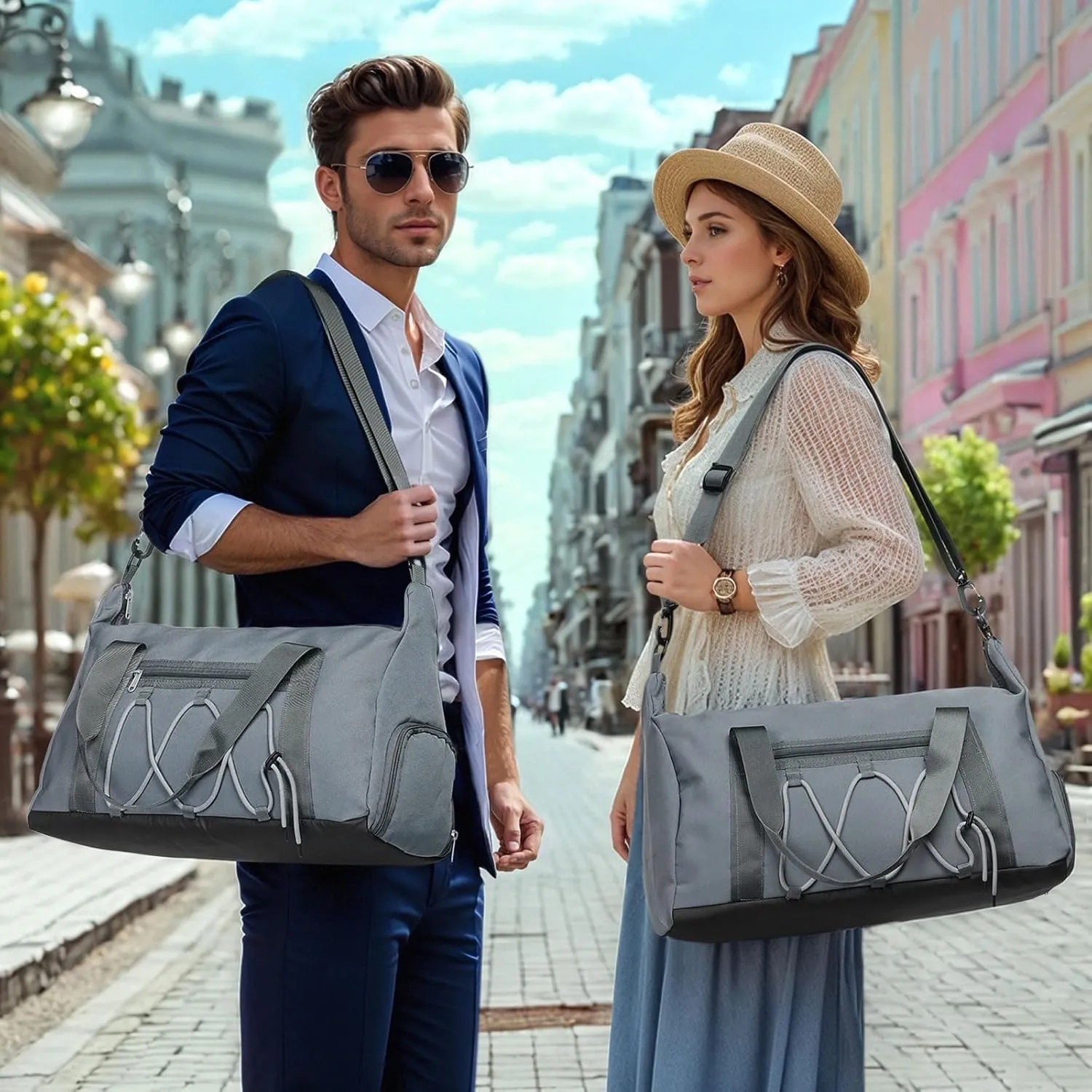 Lightweight Gym Bag for Men & Women, Water Resistant Sports Duffel Bag with Shoe Compartment & Wet Pocket for Travel Weekender & Fitness, Gray