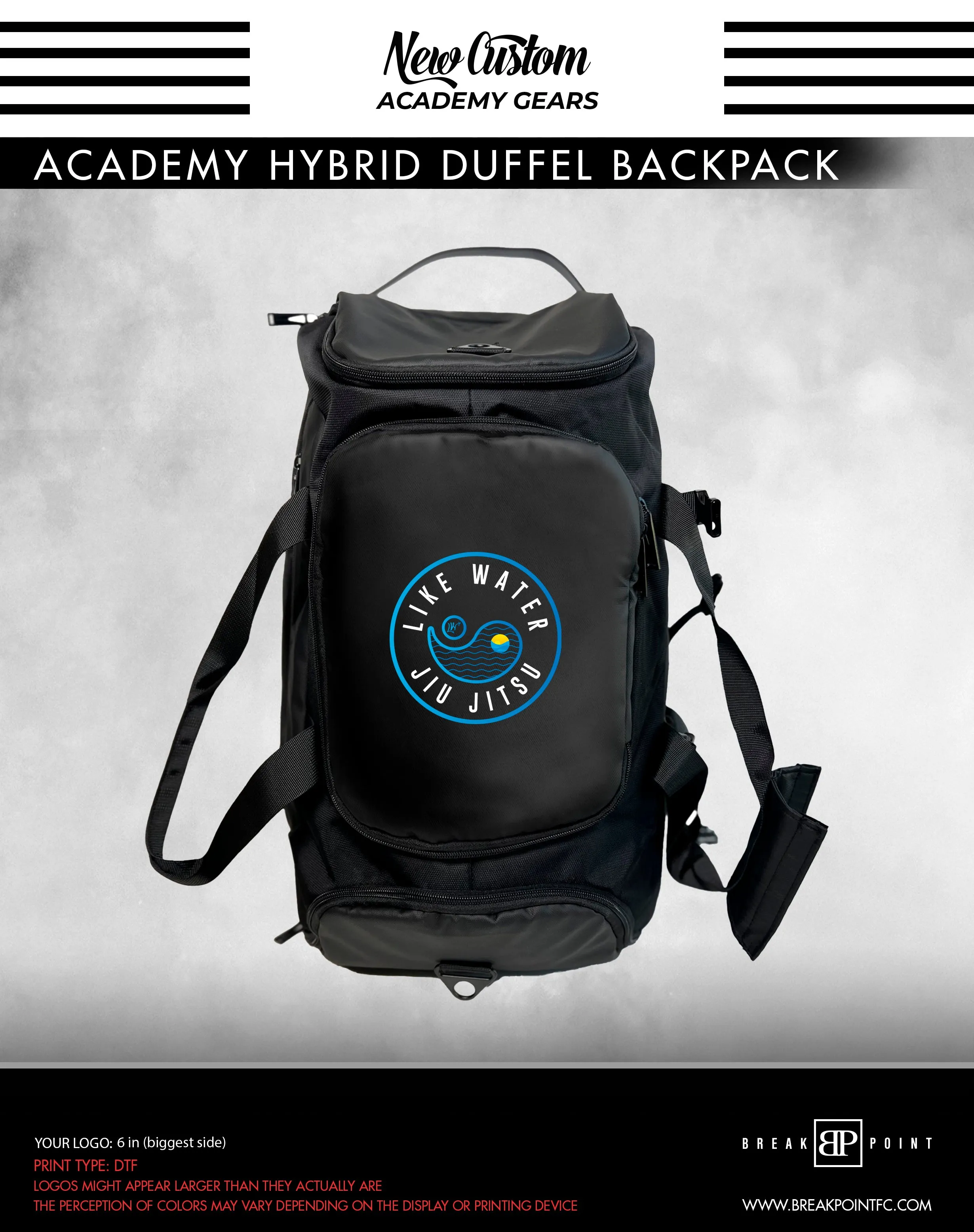 Like Water Jiu Jitsu Academy Hybrid Duffel Backpack #443