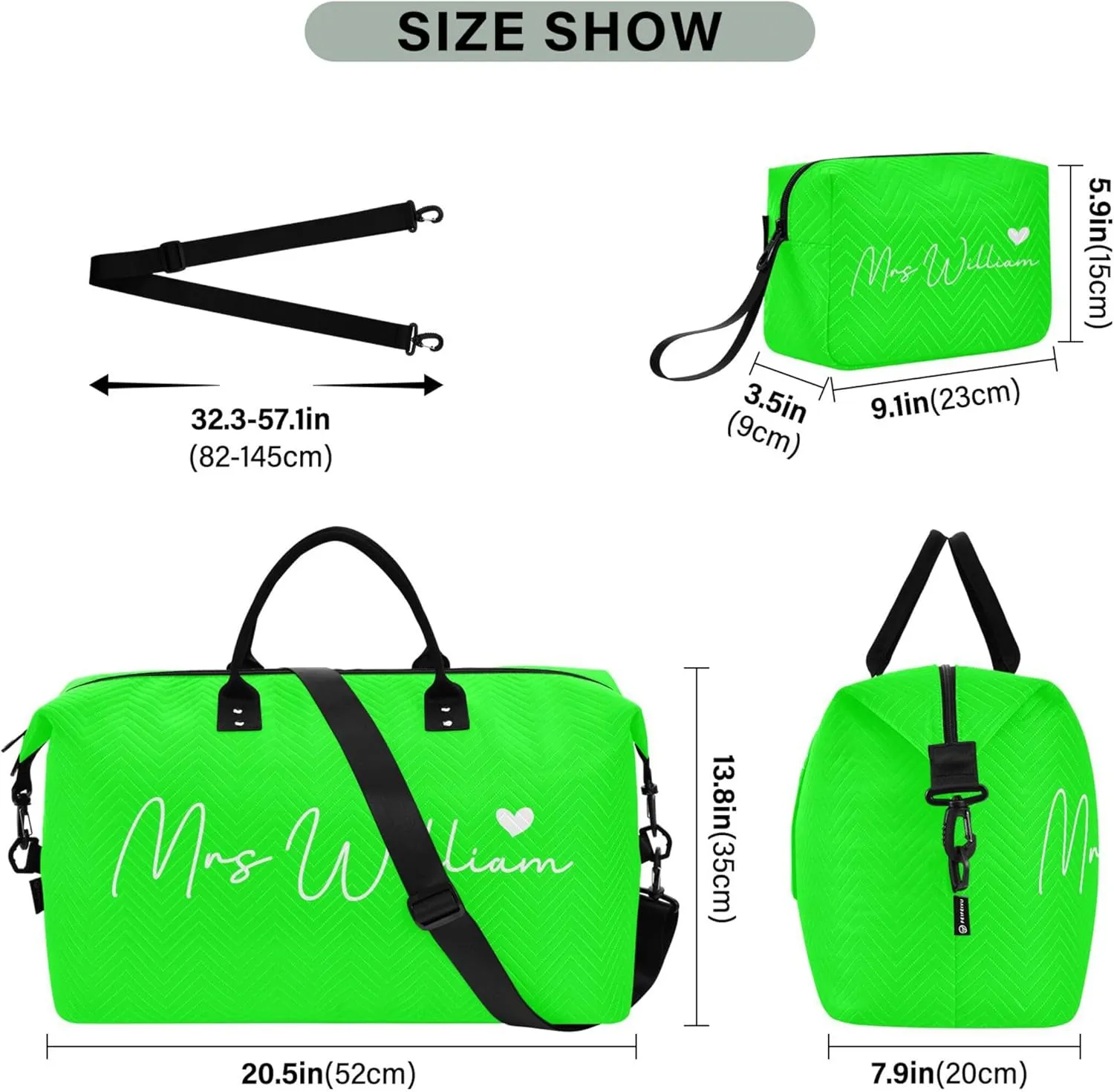 Lime Custom Travel Duffel Bag with Toiletry Bag Personalized Weekender Bag for Travel Sports Trips Large Gym Carry On Bag for Women & Men