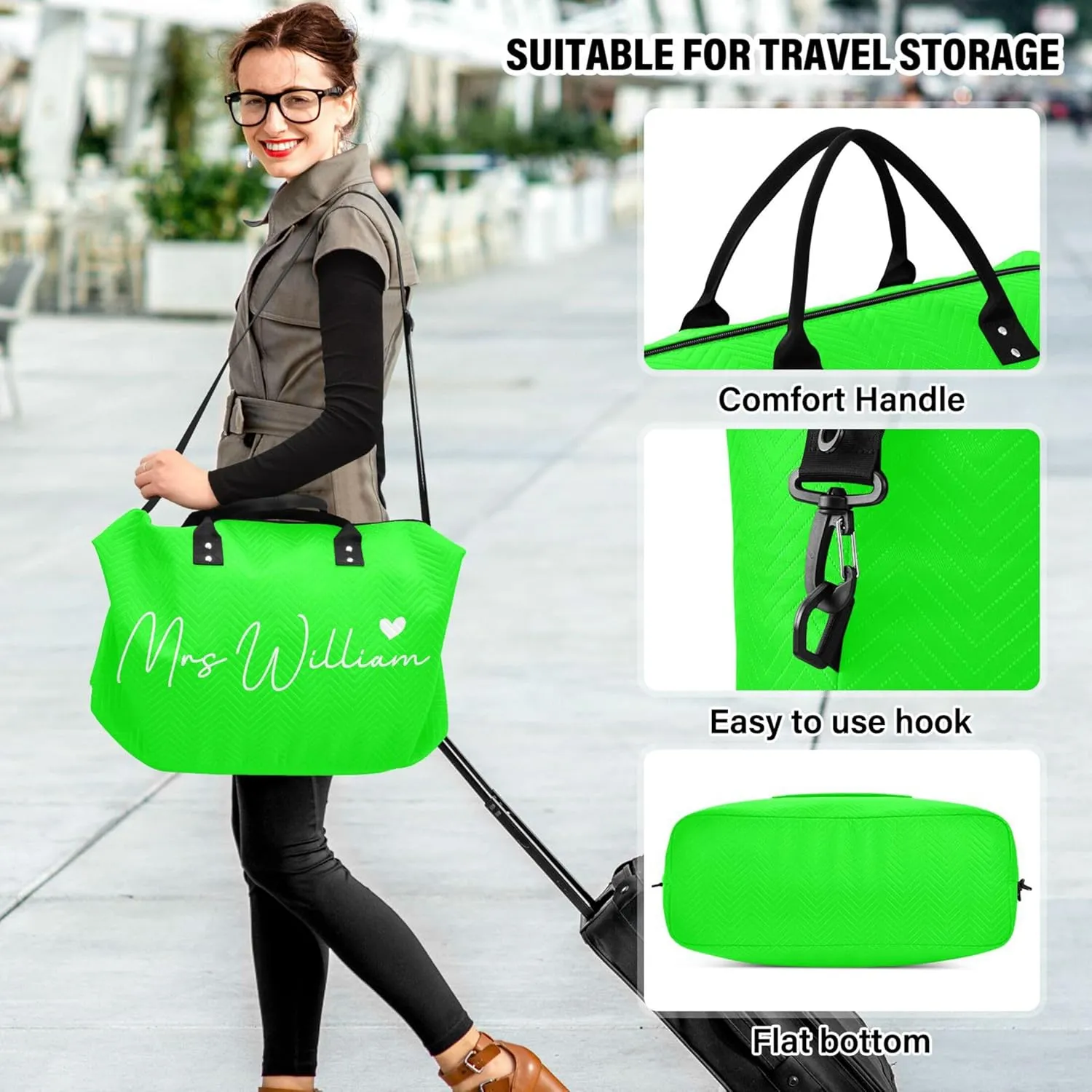 Lime Custom Travel Duffel Bag with Toiletry Bag Personalized Weekender Bag for Travel Sports Trips Large Gym Carry On Bag for Women & Men