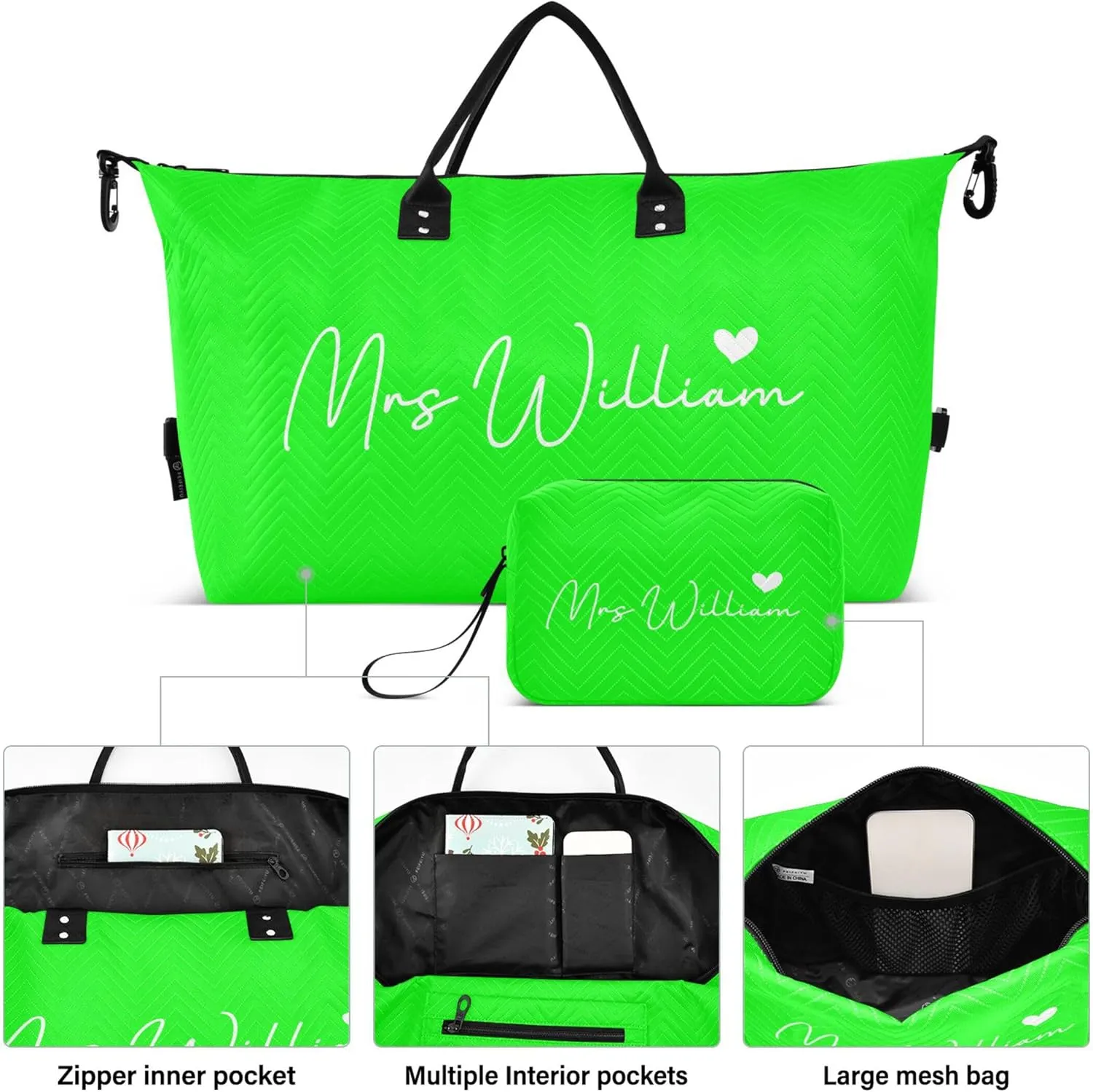 Lime Custom Travel Duffel Bag with Toiletry Bag Personalized Weekender Bag for Travel Sports Trips Large Gym Carry On Bag for Women & Men