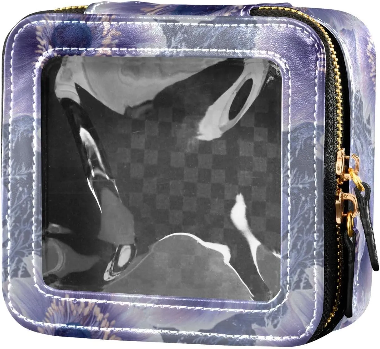 linqin Purple Chic Anemone Clear Makeup Organizer Bag Travel Toiletry Bag Cosmetic Organizer Case for Flying