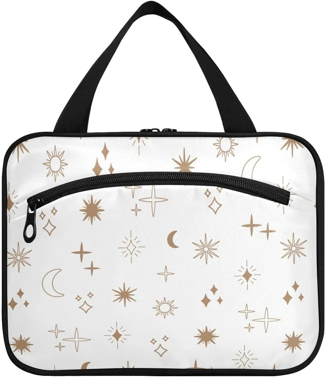 linqin Toiletry Bag for Travel, Boho Astrology Star Pattern Magic Makeup Bag Large Cosmetic Bag Organizer with Hanging Hook for Women Men