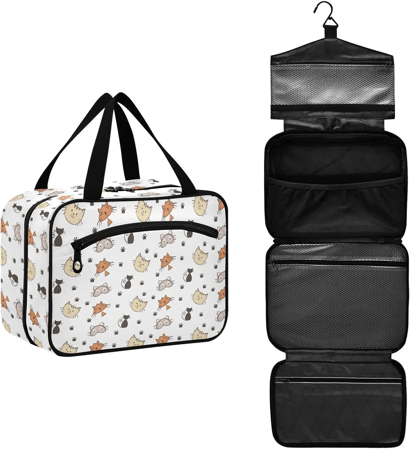 linqin Toiletry Bag for Travel, Cats Kittens Makeup Bag Large Cosmetic Bag Organizer with Hanging Hook for Women Men