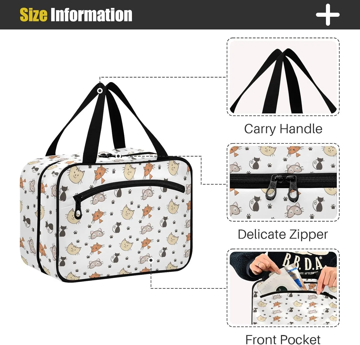 linqin Toiletry Bag for Travel, Cats Kittens Makeup Bag Large Cosmetic Bag Organizer with Hanging Hook for Women Men