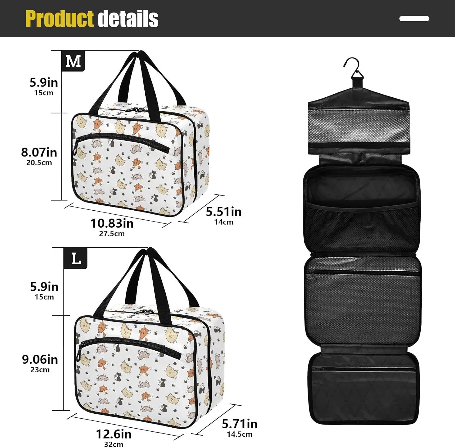 linqin Toiletry Bag for Travel, Cats Kittens Makeup Bag Large Cosmetic Bag Organizer with Hanging Hook for Women Men