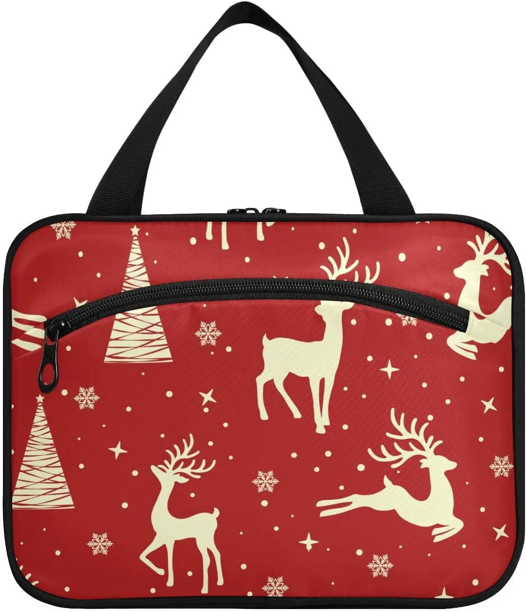 linqin Toiletry Bag for Travel, Christmas Pattern with Reindeer Makeup Bag Large Cosmetic Bag Organizer with Hanging Hook for Women Men