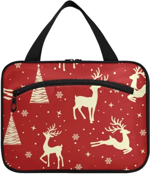linqin Toiletry Bag for Travel, Christmas Pattern with Reindeer Makeup Bag Large Cosmetic Bag Organizer with Hanging Hook for Women Men