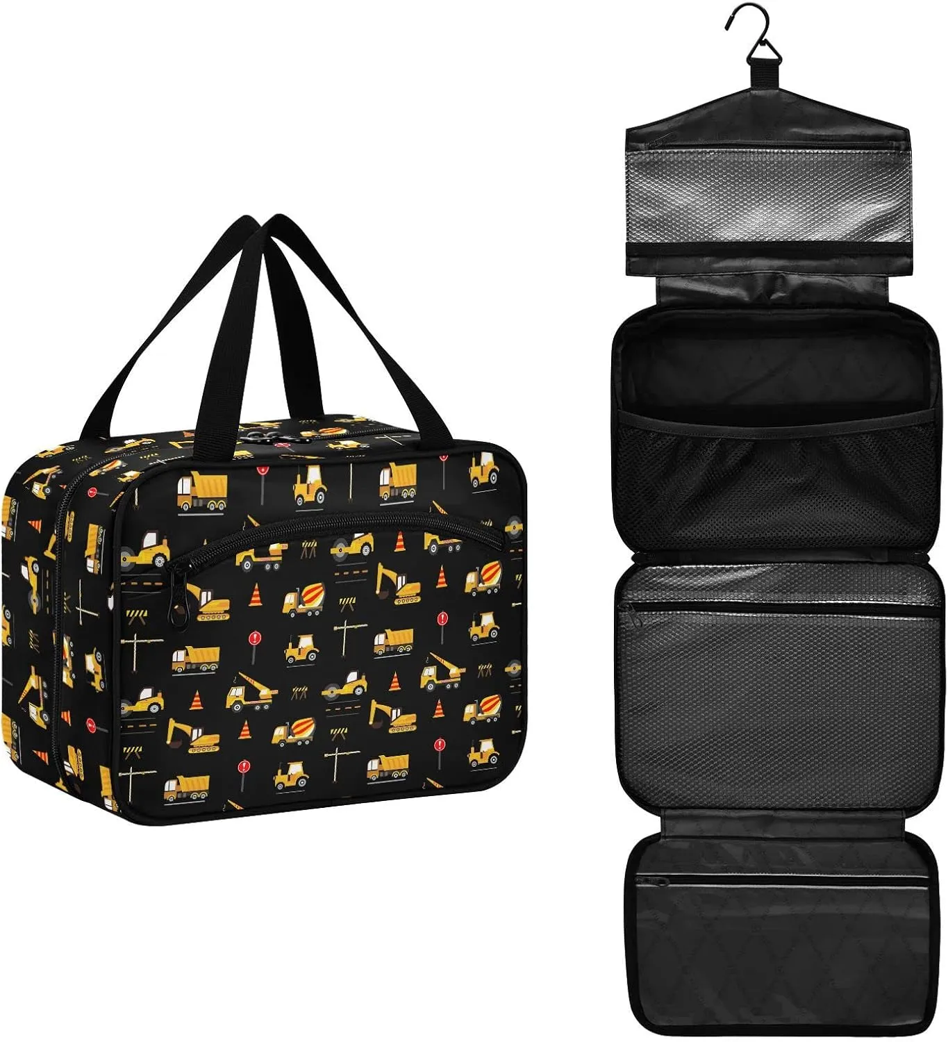 linqin Toiletry Bag for Travel, Construction Machinery Makeup Bag Large Cosmetic Bag Organizer with Hanging Hook for Women Men