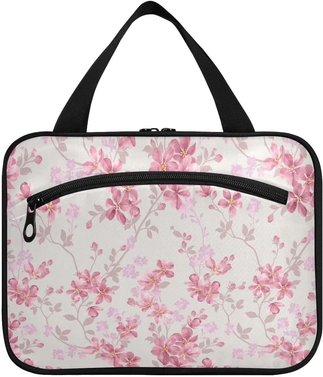linqin Toiletry Bag for Travel, Floral Pink Makeup Bag Large Cosmetic Bag Organizer with Hanging Hook for Women Men