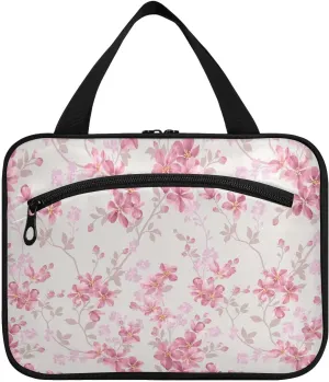 linqin Toiletry Bag for Travel, Floral Pink Makeup Bag Large Cosmetic Bag Organizer with Hanging Hook for Women Men
