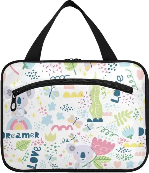 linqin Toiletry Bag for Travel, Koalas with The Dreamers and Love Makeup Bag Large Cosmetic Bag Organizer with Hanging Hook for Women Men