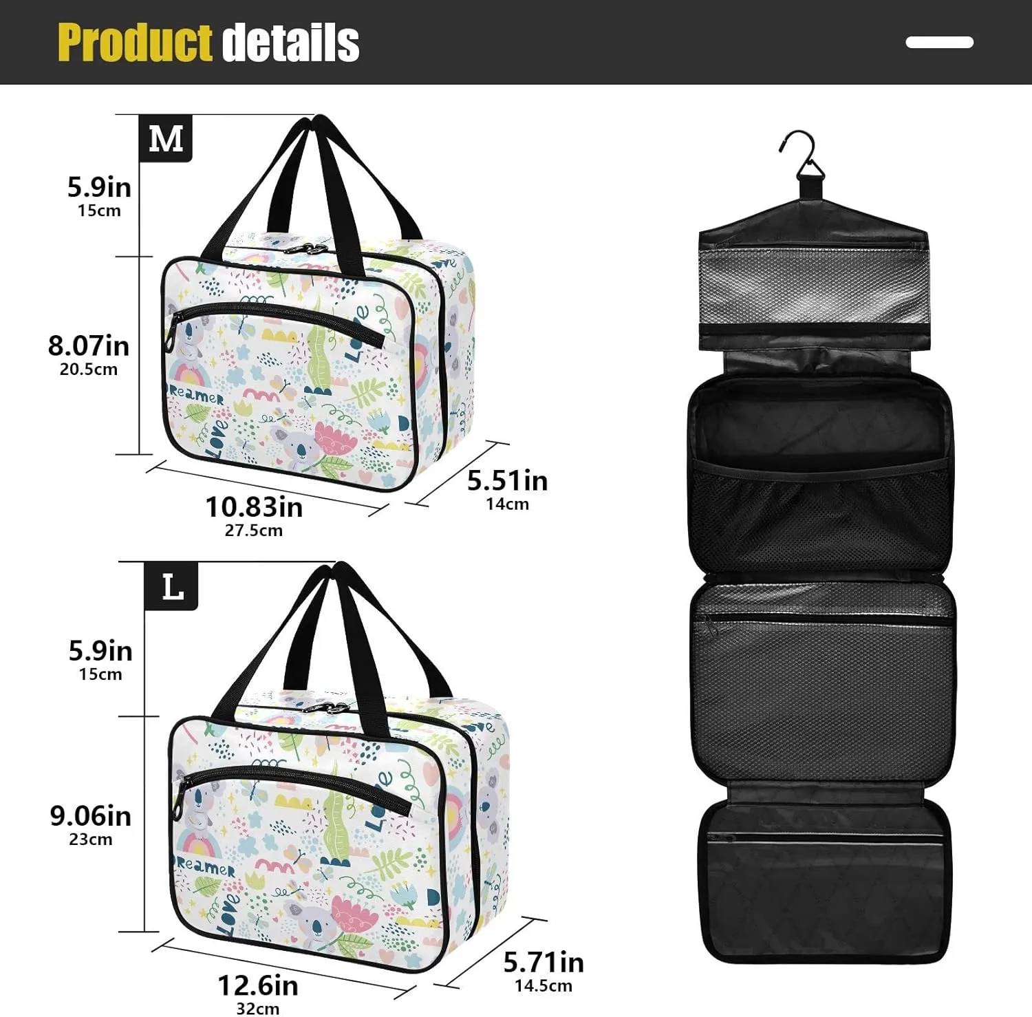 linqin Toiletry Bag for Travel, Koalas with The Dreamers and Love Makeup Bag Large Cosmetic Bag Organizer with Hanging Hook for Women Men