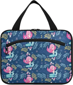 linqin Toiletry Bag for Travel, Mermaid Blue Makeup Bag Large Cosmetic Bag Organizer with Hanging Hook for Women Men