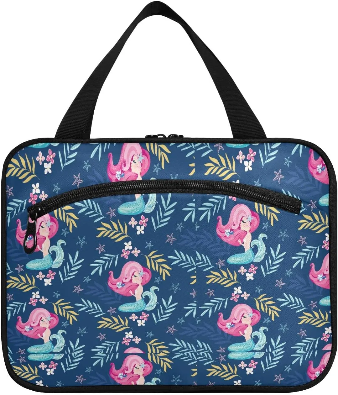 linqin Toiletry Bag for Travel, Mermaid Blue Makeup Bag Large Cosmetic Bag Organizer with Hanging Hook for Women Men