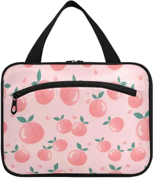 linqin Toiletry Bag for Travel, Pink Peach Hearts Makeup Bag Large Cosmetic Bag Organizer with Hanging Hook for Women Men