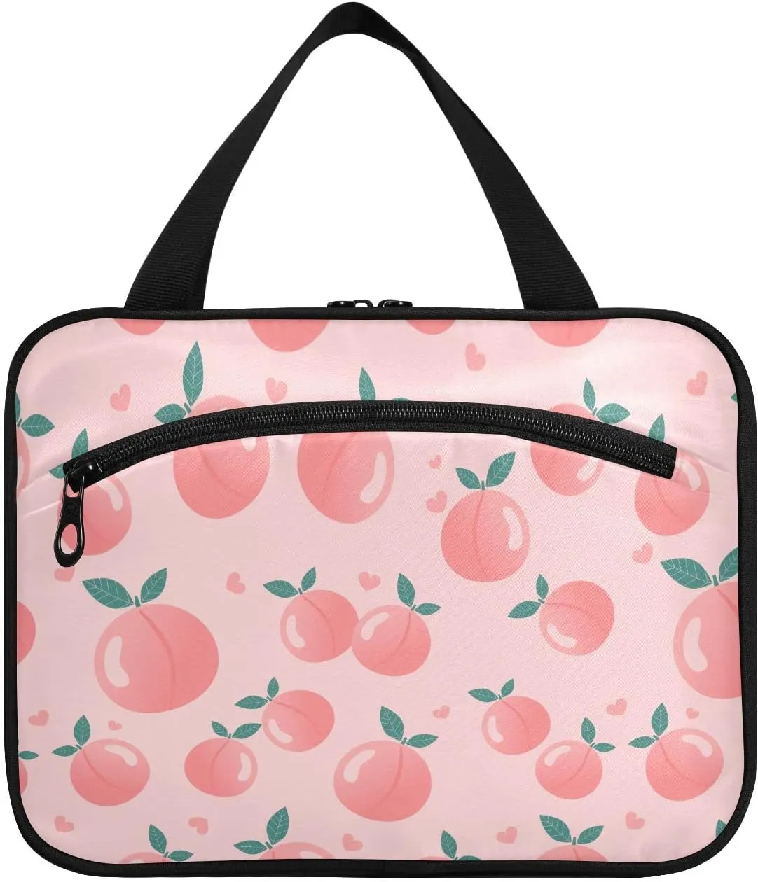 linqin Toiletry Bag for Travel, Pink Peach Hearts Makeup Bag Large Cosmetic Bag Organizer with Hanging Hook for Women Men