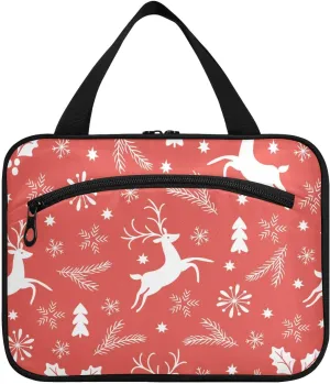 linqin Toiletry Bag for Travel, Red Christmas Reindeer Makeup Bag Large Cosmetic Bag Organizer with Hanging Hook for Women Men