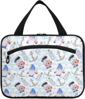 linqin Toiletry Bag for Travel, Starfish Ship Crab Anchor Makeup Bag Large Cosmetic Bag Organizer with Hanging Hook for Women Men