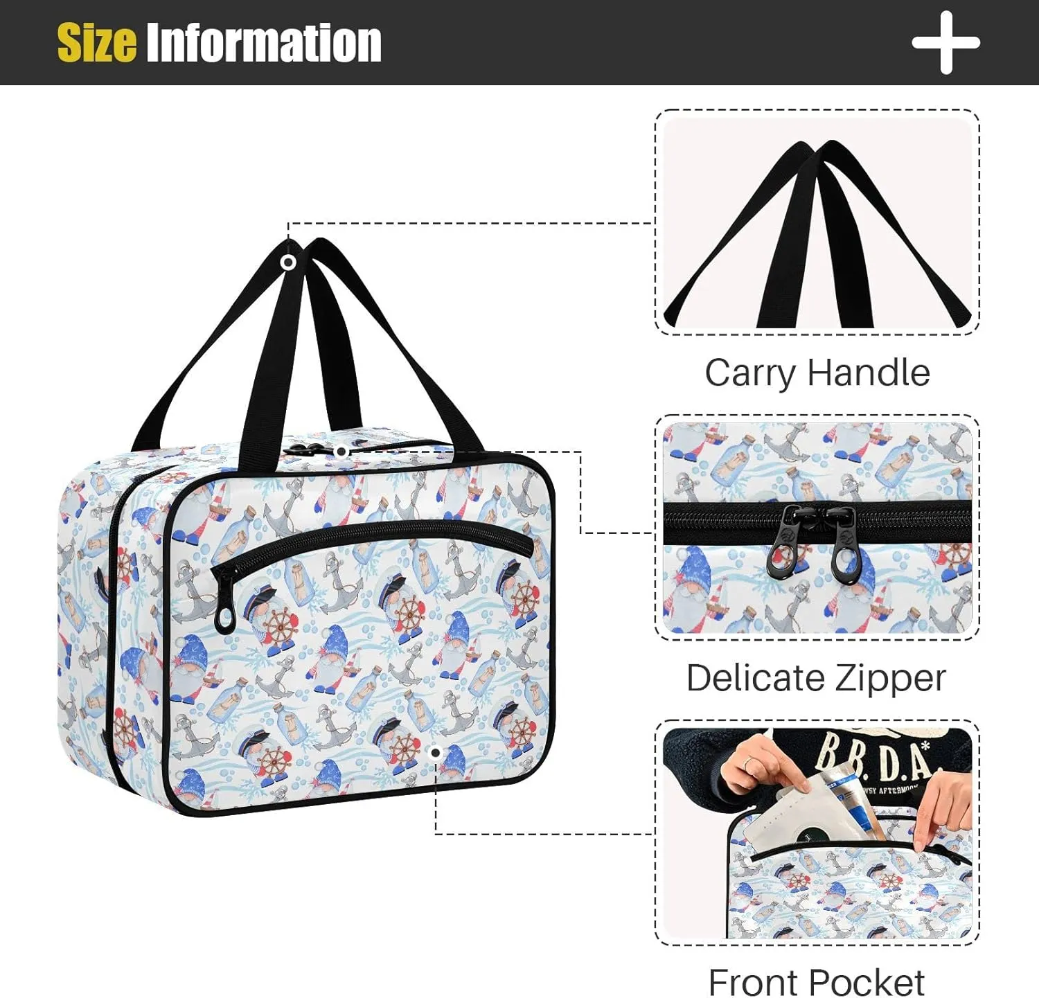 linqin Toiletry Bag for Travel, Starfish Ship Crab Anchor Makeup Bag Large Cosmetic Bag Organizer with Hanging Hook for Women Men