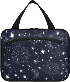 linqin Toiletry Bag for Travel, Starry Night Star Sun Moon Makeup Bag Large Cosmetic Bag Organizer with Hanging Hook for Women Men