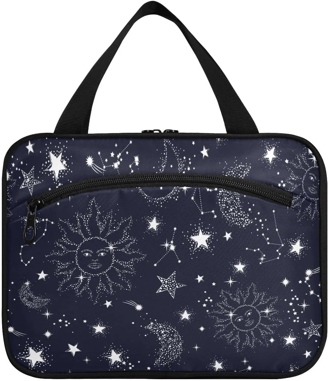 linqin Toiletry Bag for Travel, Starry Night Star Sun Moon Makeup Bag Large Cosmetic Bag Organizer with Hanging Hook for Women Men