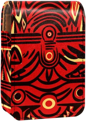 Lipstick Case,Leather Lip Gloss Lipstick Organizer with Mirror,Mini Lipstick Holder Bag,African Boho Ethnic Group