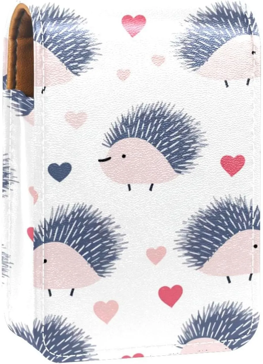 Lipstick Case,Leather Lip Gloss Lipstick Organizer with Mirror,Mini Lipstick Holder Bag,Animal Heart White Polka Dot