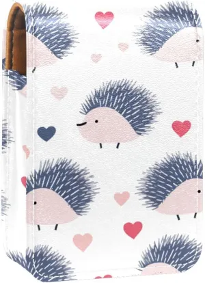Lipstick Case,Leather Lip Gloss Lipstick Organizer with Mirror,Mini Lipstick Holder Bag,Animal Heart White Polka Dot