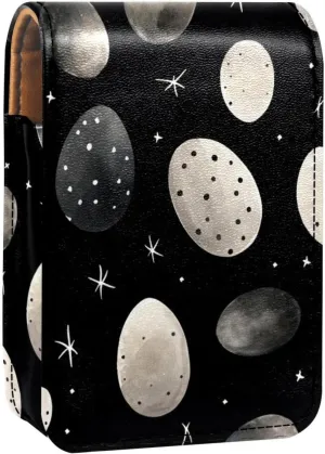 Lipstick Case,Leather Lip Gloss Lipstick Organizer with Mirror,Mini Lipstick Holder Bag,Black and White Watercolor Easter Eggs