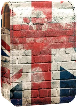 Lipstick Case,Leather Lip Gloss Lipstick Organizer with Mirror,Mini Lipstick Holder Bag,British Flag Graffiti Wall