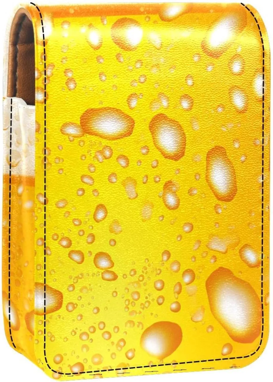 Lipstick Case,Leather Lip Gloss Lipstick Organizer with Mirror,Mini Lipstick Holder Bag,Bubble Beer Texture