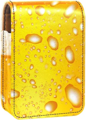 Lipstick Case,Leather Lip Gloss Lipstick Organizer with Mirror,Mini Lipstick Holder Bag,Bubble Beer Texture