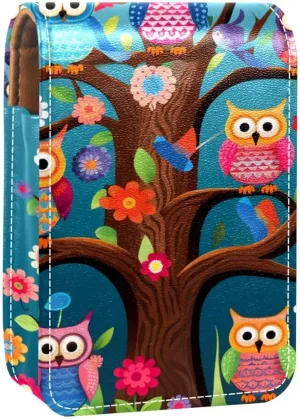 Lipstick Case,Leather Lip Gloss Lipstick Organizer with Mirror,Mini Lipstick Holder Bag,Cartoon Eagle Cartoon Owl