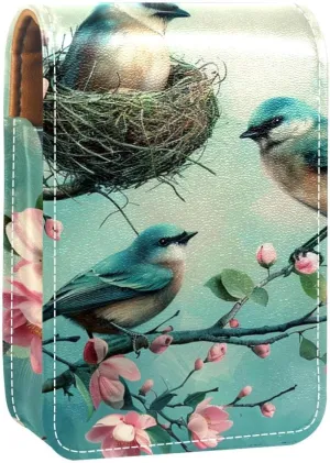 Lipstick Case,Leather Lip Gloss Lipstick Organizer with Mirror,Mini Lipstick Holder Bag,Easter Blue Bird Egg