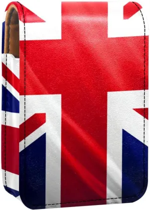 Lipstick Case,Leather Lip Gloss Lipstick Organizer with Mirror,Mini Lipstick Holder Bag,Uk Flag