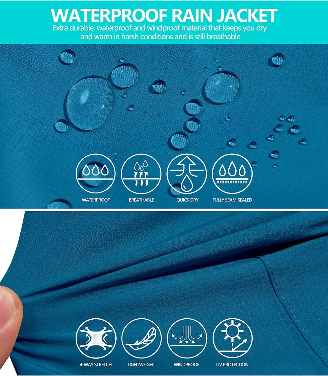 Little Donkey Andy Men's Waterproof Rain Jacket with Detachable Hood Outdoor Raincoat for Hiking Travel Cycling