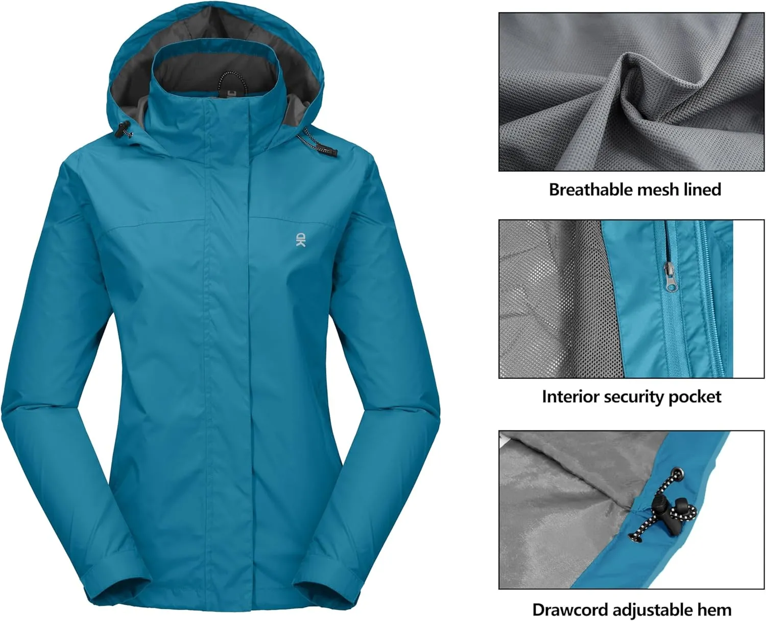 Little Donkey Andy Women’s Waterproof Rain Jacket Lightweight Outdoor Windbreaker Rain Coat Shell for Hiking, Travel