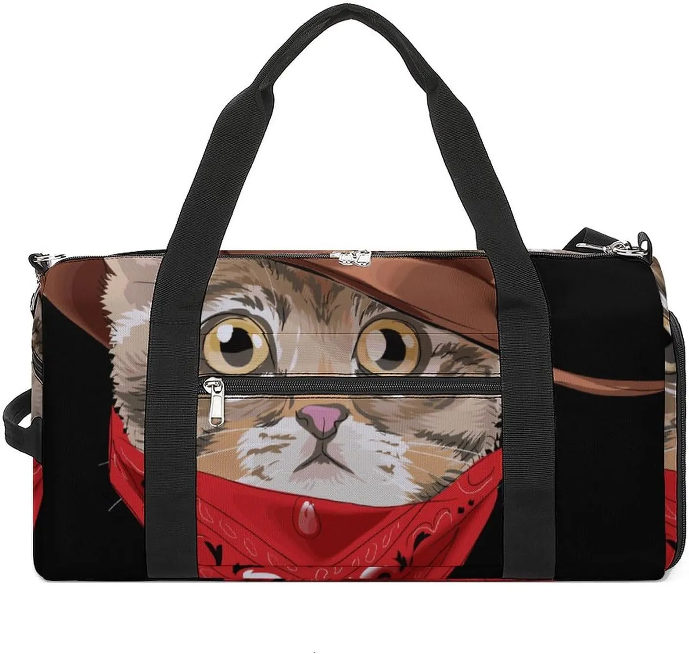 Little Kitten in Cowboy Sports Tote Gym Bag for Women Men, Overnight Bag with Shoe Compartment Water Resistant
