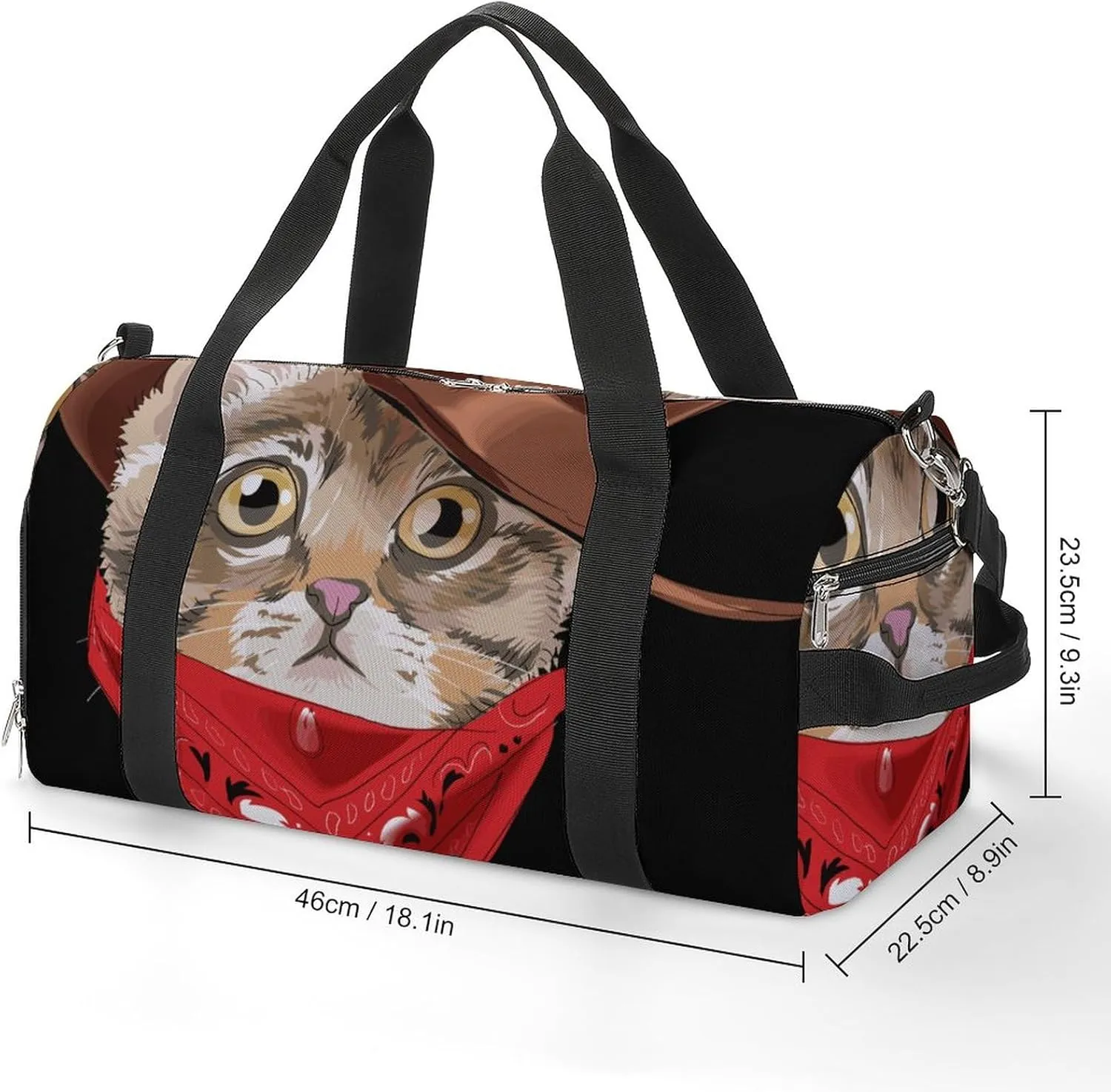 Little Kitten in Cowboy Sports Tote Gym Bag for Women Men, Overnight Bag with Shoe Compartment Water Resistant