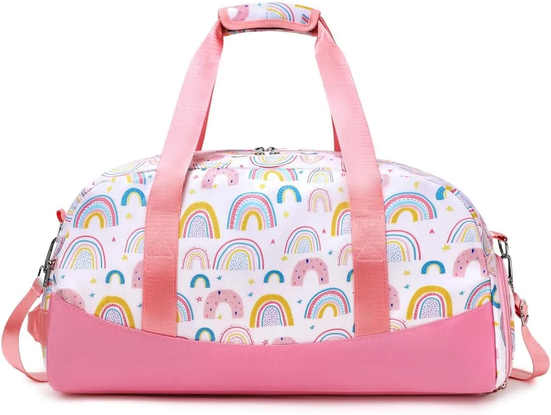 Lmwzh Kids Duffle Bag For Girls Perfect For Early Elementary Overnight Travel Bag With Shoes Compartment Dry And Wet Pocket Carry On Weekender Bag (Rainbow)